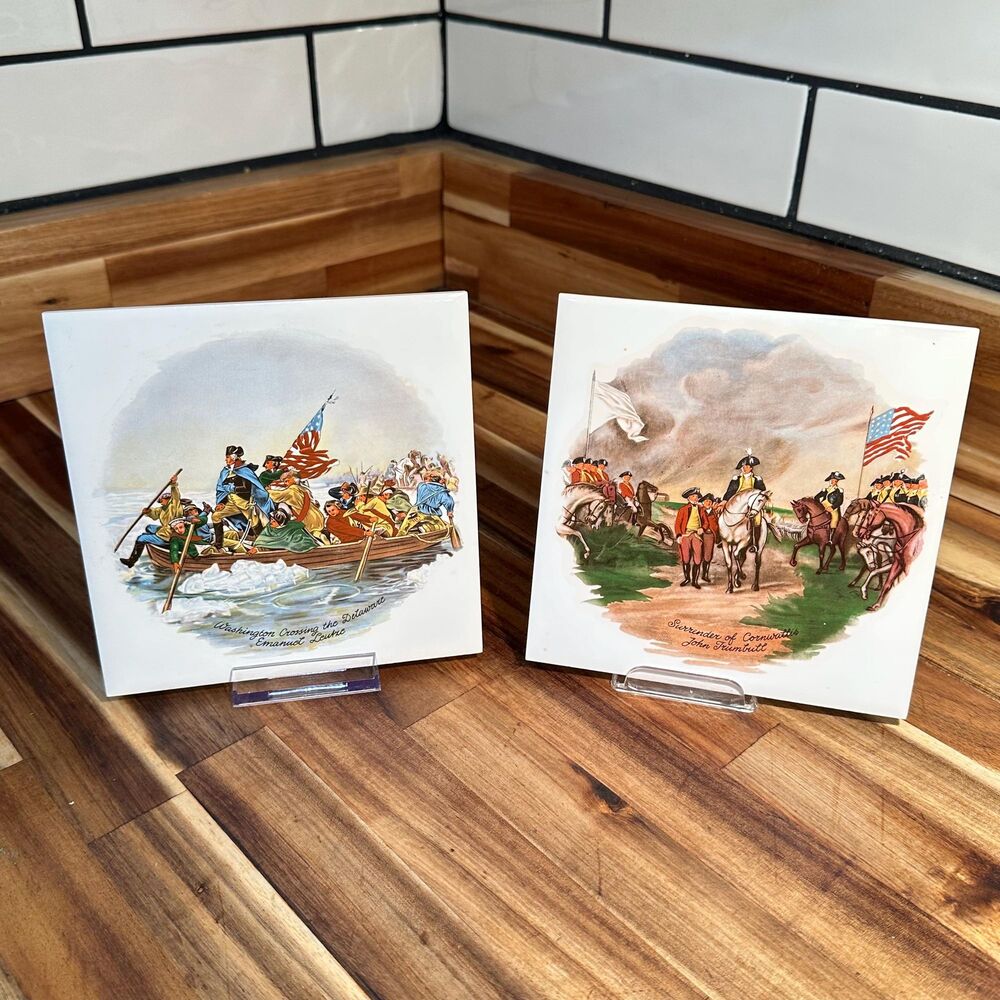 Vintage American Revolution Commemorative 6” Art Tiles Trivets (Set of 2)